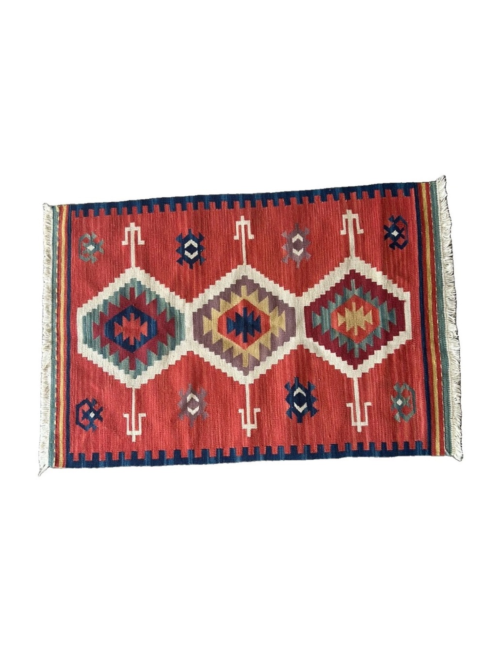 Vintage Kilim Rug Hand Woven Wool Turkish Tribal Geometric Southwestern 25x38 - Picture 3 of 14